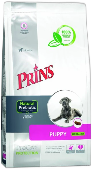 Prins Procare protection Puppy is een geperste voeding voor pups en jonge honden van middelgrote rassen en grote rassen Prins Procare protection Puppy - Hondenvoer - 7,5 kg